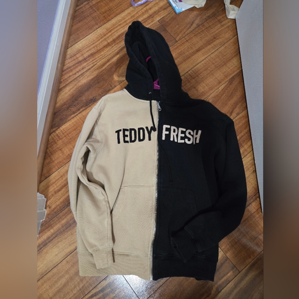 Teddy Fresh Black and Tan Zip Up Sweater